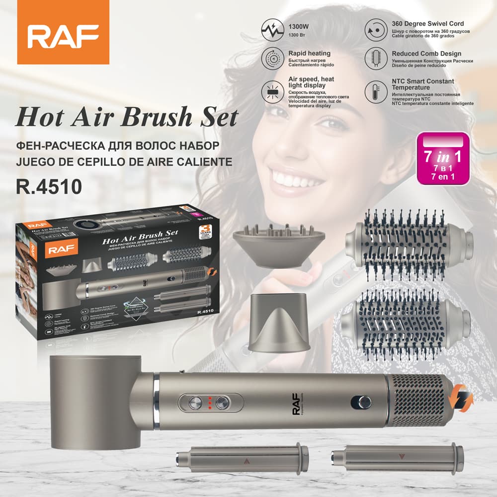 Smart Salon Hairdryer 7-in-1 Hair Styler Set – Fast Drying Brushless Motor RAF R.4510