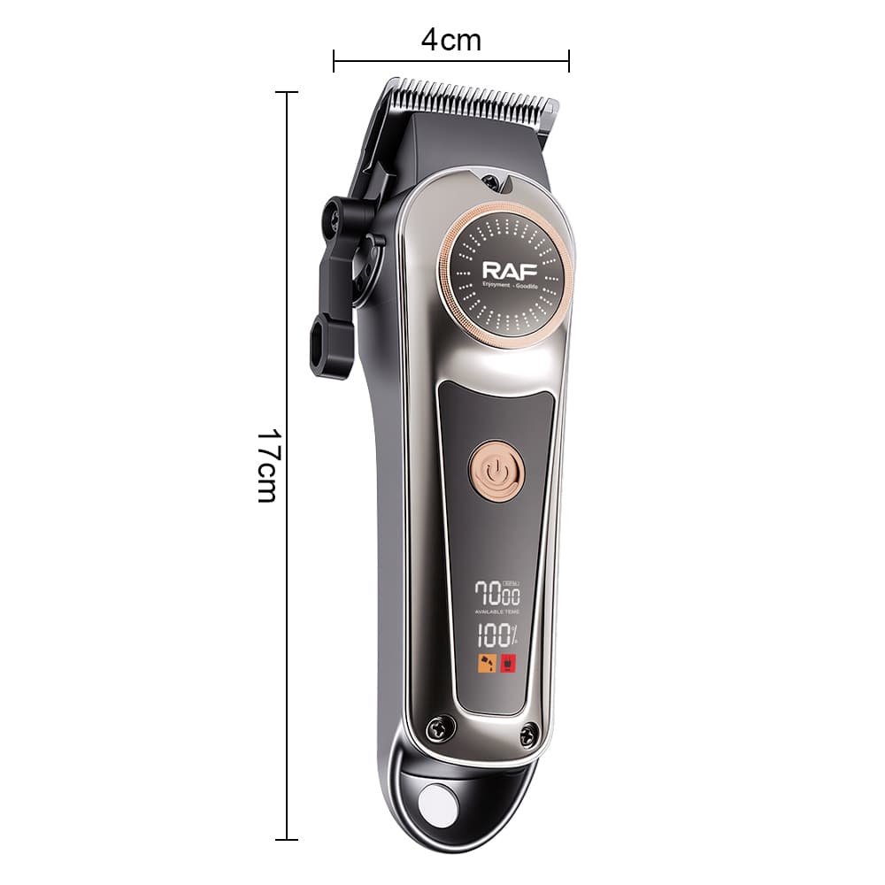 Electric Cordless Hair Clipper for Men RAF R.490– Gold Beard Trimmer with T Blade, Adjustable Length & LED Display