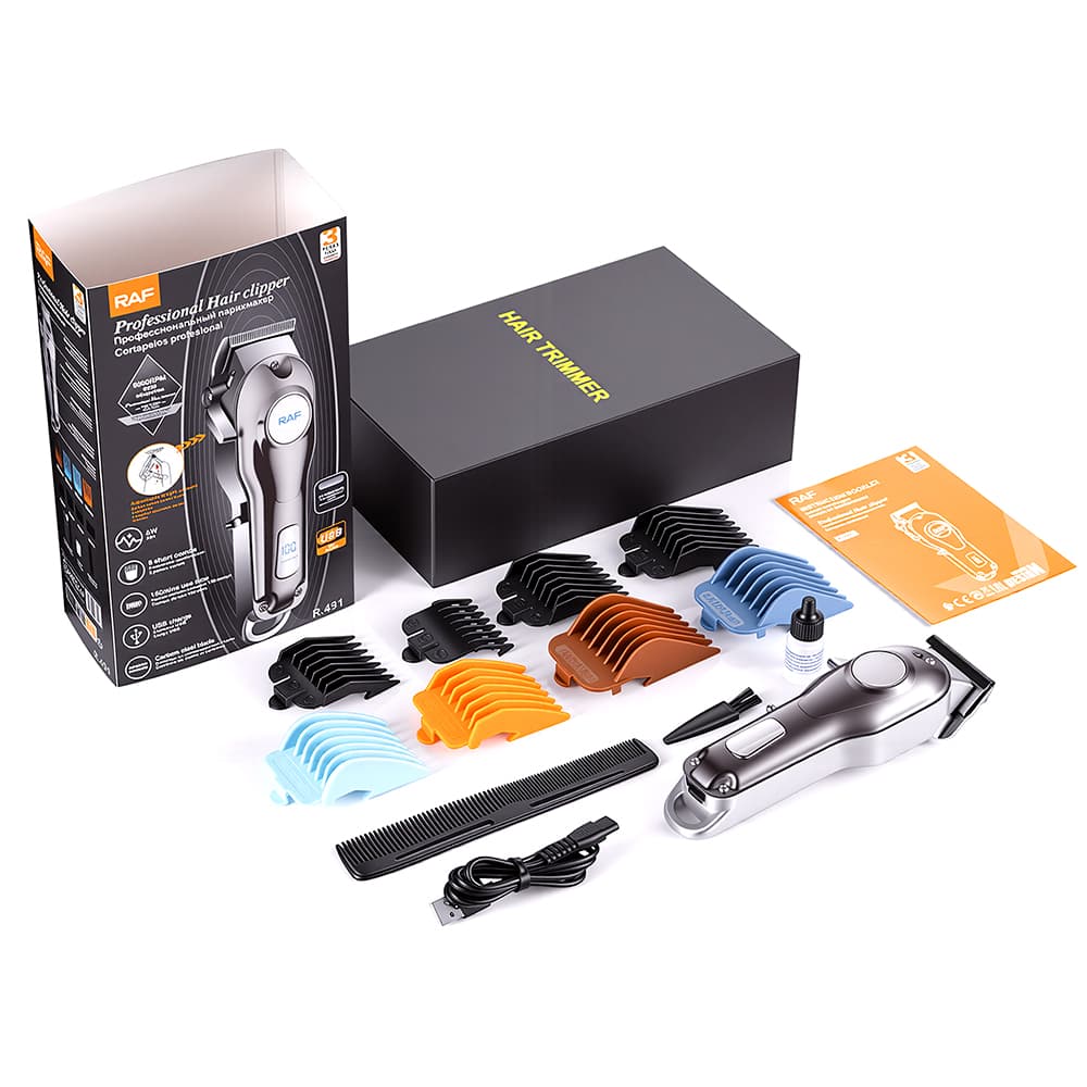 Professional Rechargeable Hair Clippers for Men RAF R.491 – Home Haircut, Beard, Body & Nose/Ear Trimmer