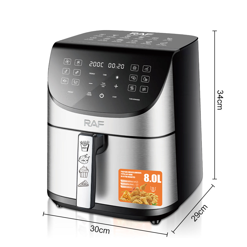 RAF 8.0L Double Pot Digital Air Fryer with Visible Window (R.5388) – 1700W Dual Basket Smart Cooker