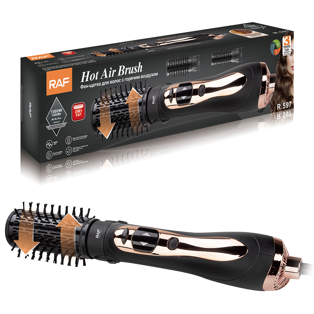 One Step Hot Air Brush RAF R.597 – Hair Dryer & Volumizer with Interchangeable Brush Heads