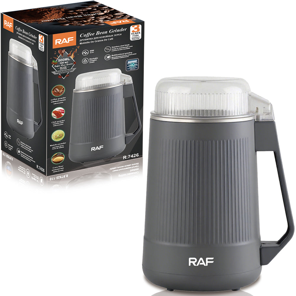Electric Coffee Grinder RAF R.7426 – Steel Flat Blade Grinder for Coffee Beans & Spices