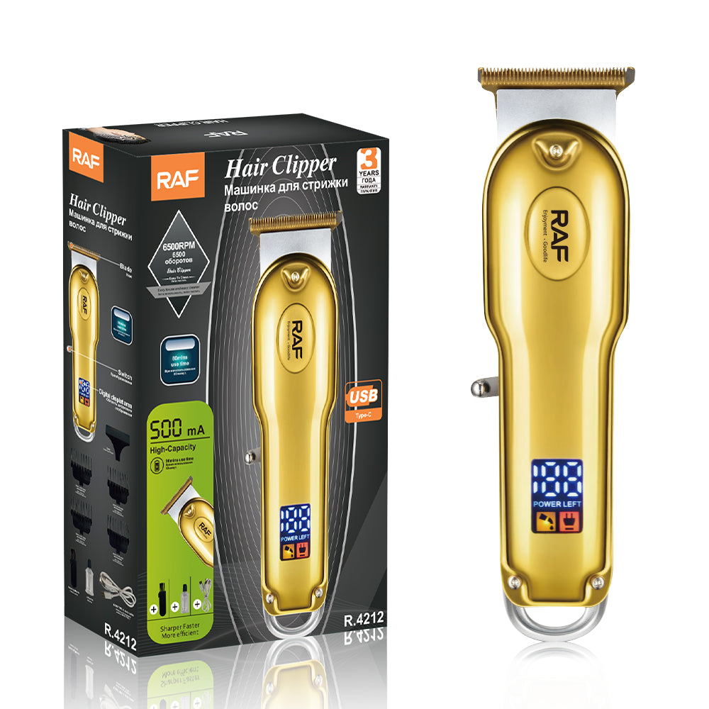 RAF R.4212 All-Metal Hair Clipper – Multifunctional Rechargeable T-Blade Trimmer for Men with LED Display