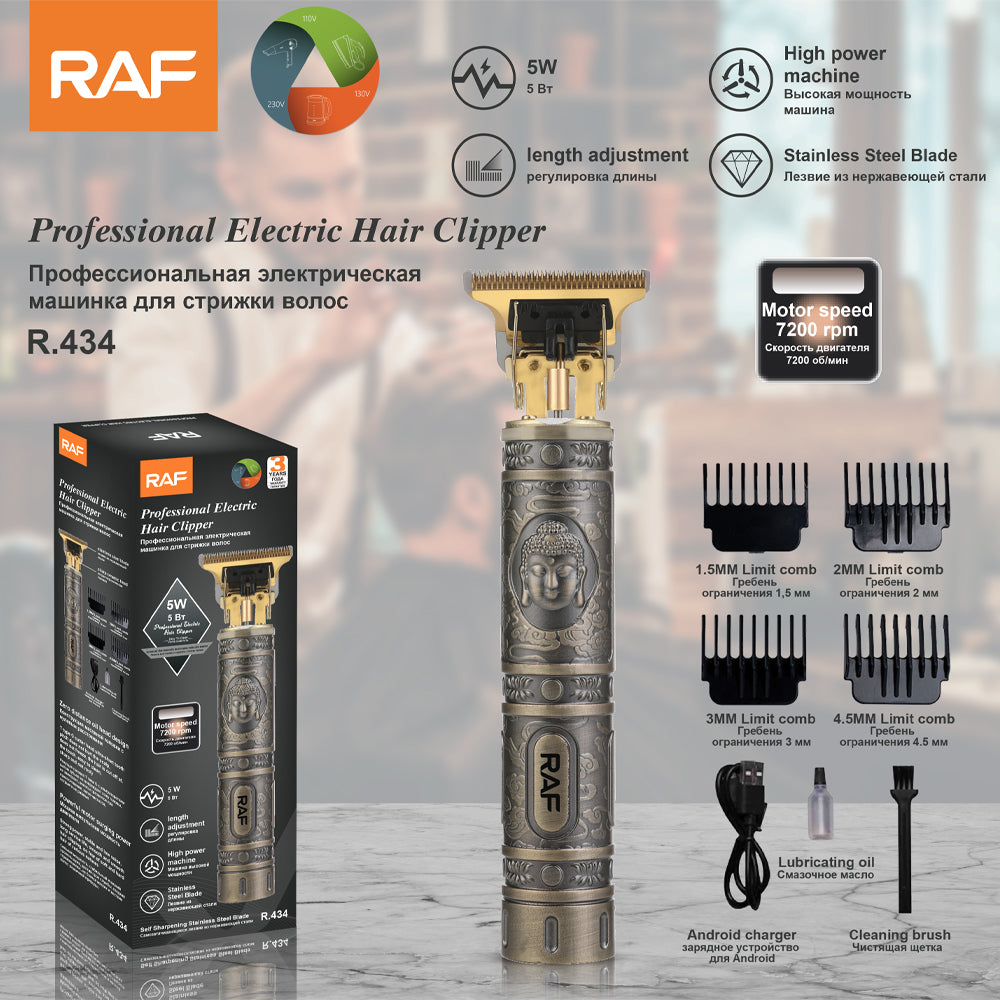 RAF R.434 USB Cordless Hair & Beard Trimmer – Titanium Blade Grooming Kit for Haircuts & Body