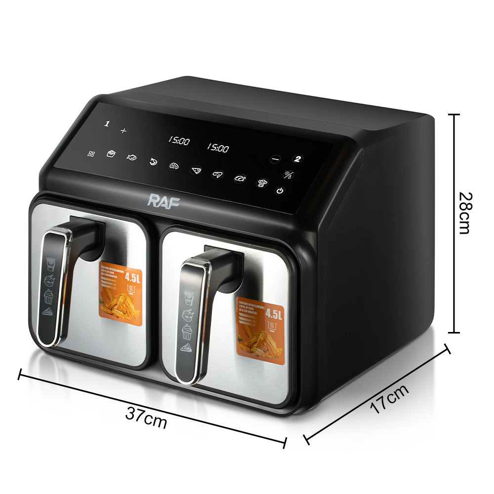 RAF 9L Double Basket Digital Air Fryer (4.5L + 4.5L) – 2200W High-Power Smart Cooker – Model R.5377