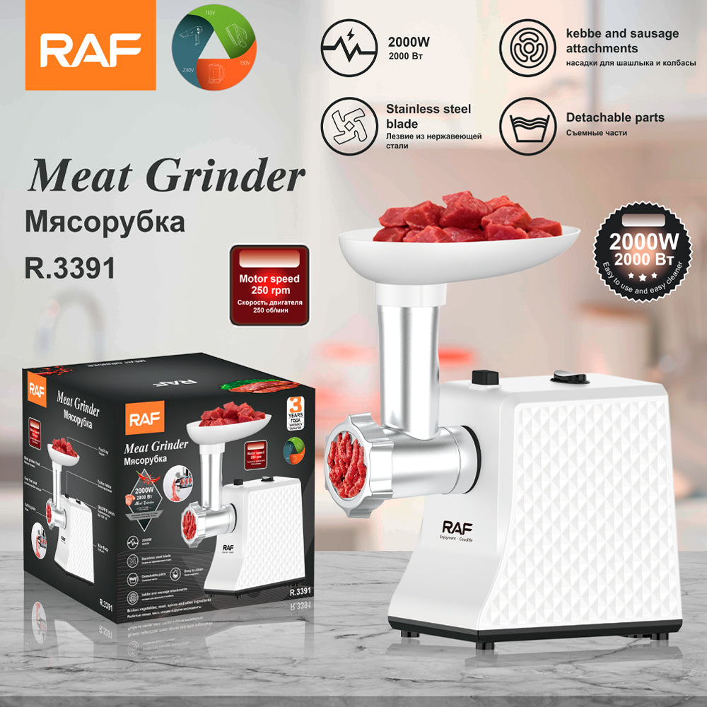 Stainless Steel Electric Meat Grinder RAF R.3391  – Multi-Functional Home Meat Mincer & Sausage Maker