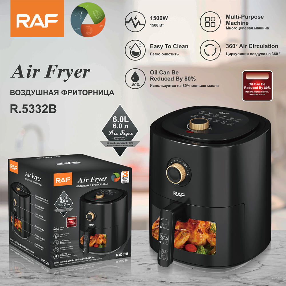RAF 4L Compact High-Power Air Fryer (R.5332) – 1700W Mechanical Control – Durable & Oil-Free
