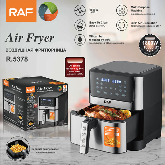 RAF 8L XXL Smart Digital Air Fryer (R.5378) – 1800W Turbo Cyclone Heating – Military-Grade Non-Stick Square Basket