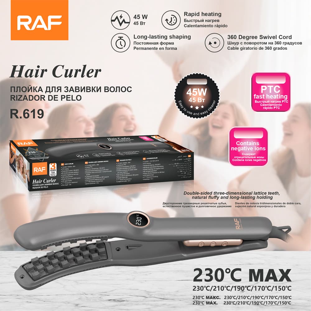 Hair Curler RAF R.619 – Ceramic Coating Electric Curling Iron for Smooth Curls