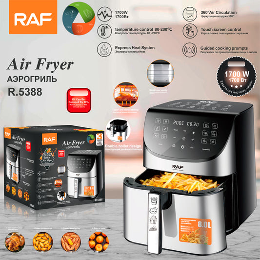 RAF 8.0L Double Pot Digital Air Fryer with Visible Window (R.5388) – 1700W Dual Basket Smart Cooker