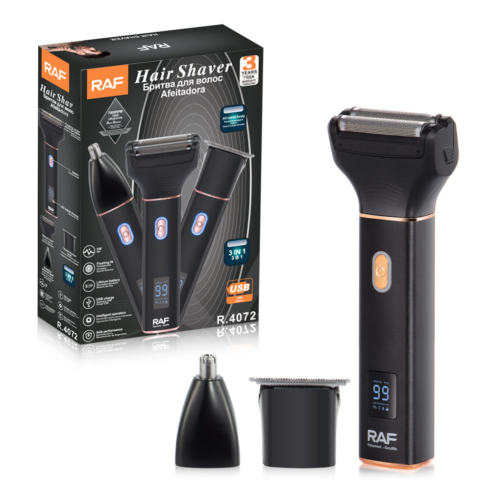 Multi-Purpose Rechargeable Hair & Body Trimmer RAF R.4072  – Ear, Nose, Beard Shaver for Home, Car & RV