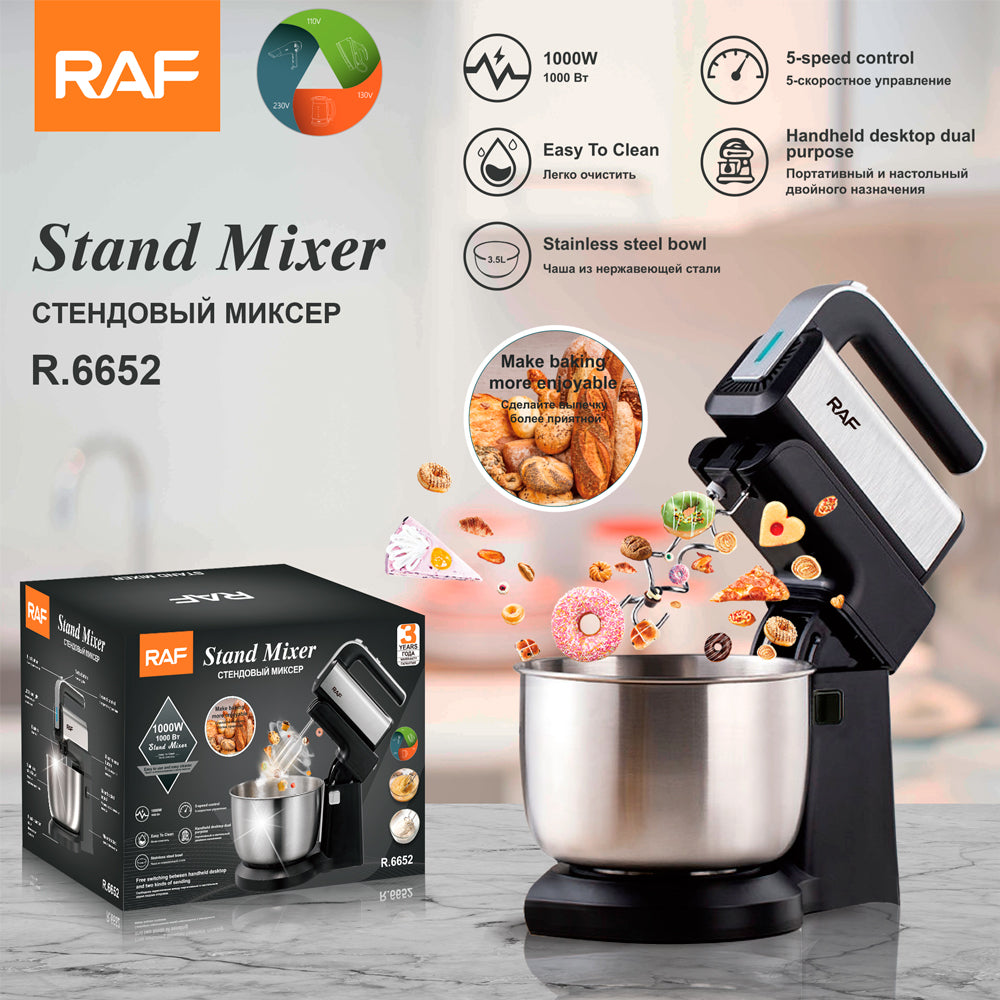 2-in-1 Dual-Purpose Stand & Hand Mixer RAF R.6652 – 800W Turbo Power with 3.5L Stainless Steel Bowl (5-Speed, Portable & Desktop)