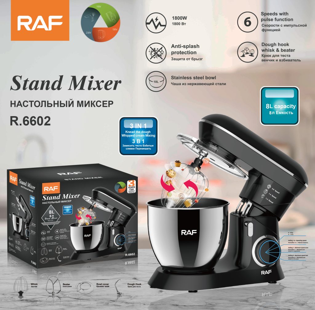 RAF R.6602 10L Professional All-in-One Stand Mixer – 1800W High-Power Commercial Dough Mixer, Meat Grinder & Juicer Station