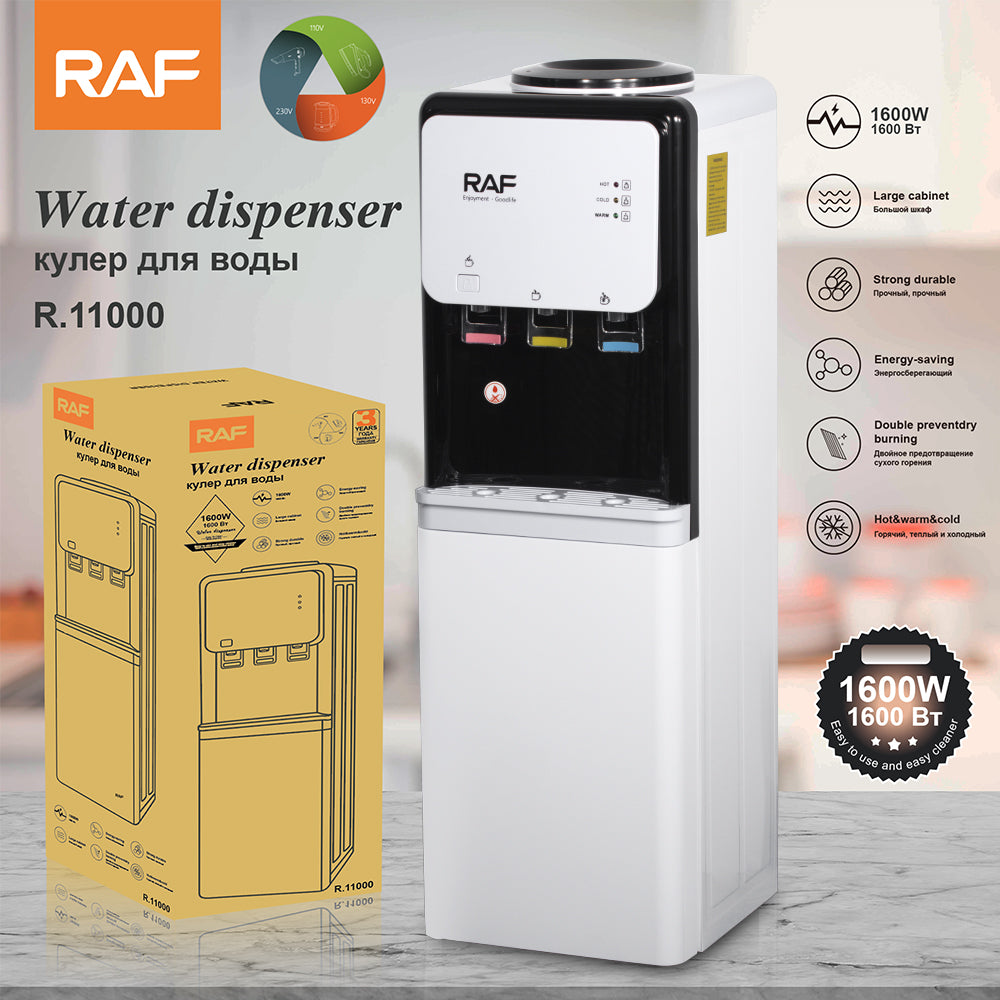 RAF R.11000 Triple-Temp Standing Water Dispenser – 1600W High-Power Hot, Cold & Normal Water Cooler (Floor Standing, Slim Design)