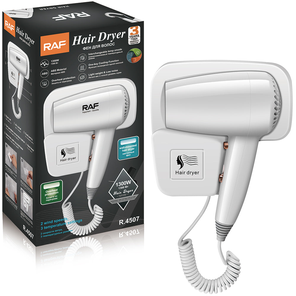 Wall-Mounted Hair Dryer RAF R.4507  – 1300W Electric Hotel & Home Hair Blow Dryer