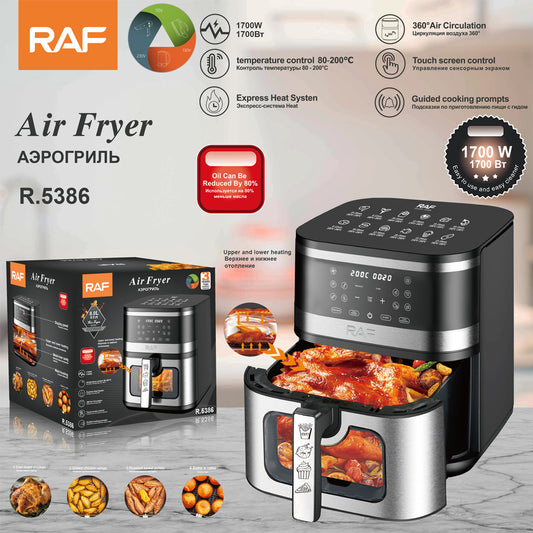RAF 8.0L Premium Stainless Steel Digital Air Fryer (R.5386) – 1700W Large Capacity with Visible Viewing Window