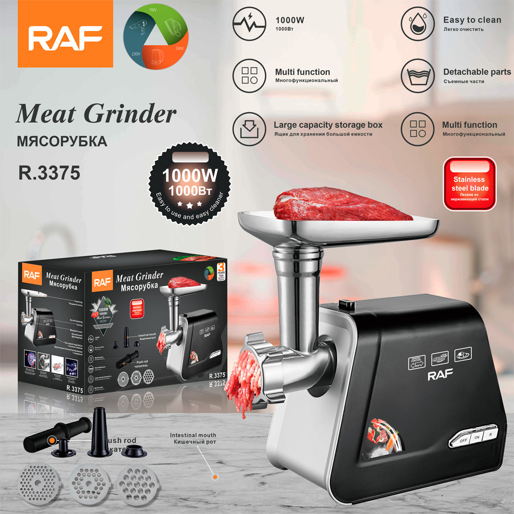 Stainless Steel Meat Grinder RAF R.3375 – 1000W Sausage Stuffer & Kebbe Maker Machine
