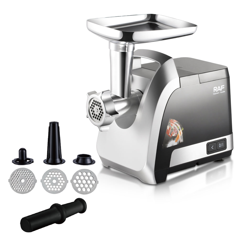 Electric Meat Grinder RAF R.3389 – Stainless Steel Blade Meat Mincer with Sausage & Kebbe Attachments
