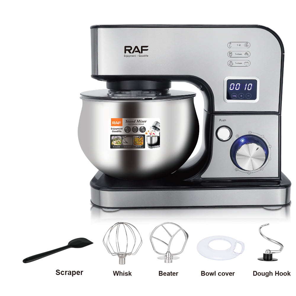 RAF R.6606 Smart Digital Stand Mixer – 1400W High-Power 5L Dough Mixer with LED Display, Timer & 3-in-1 Chef Functions