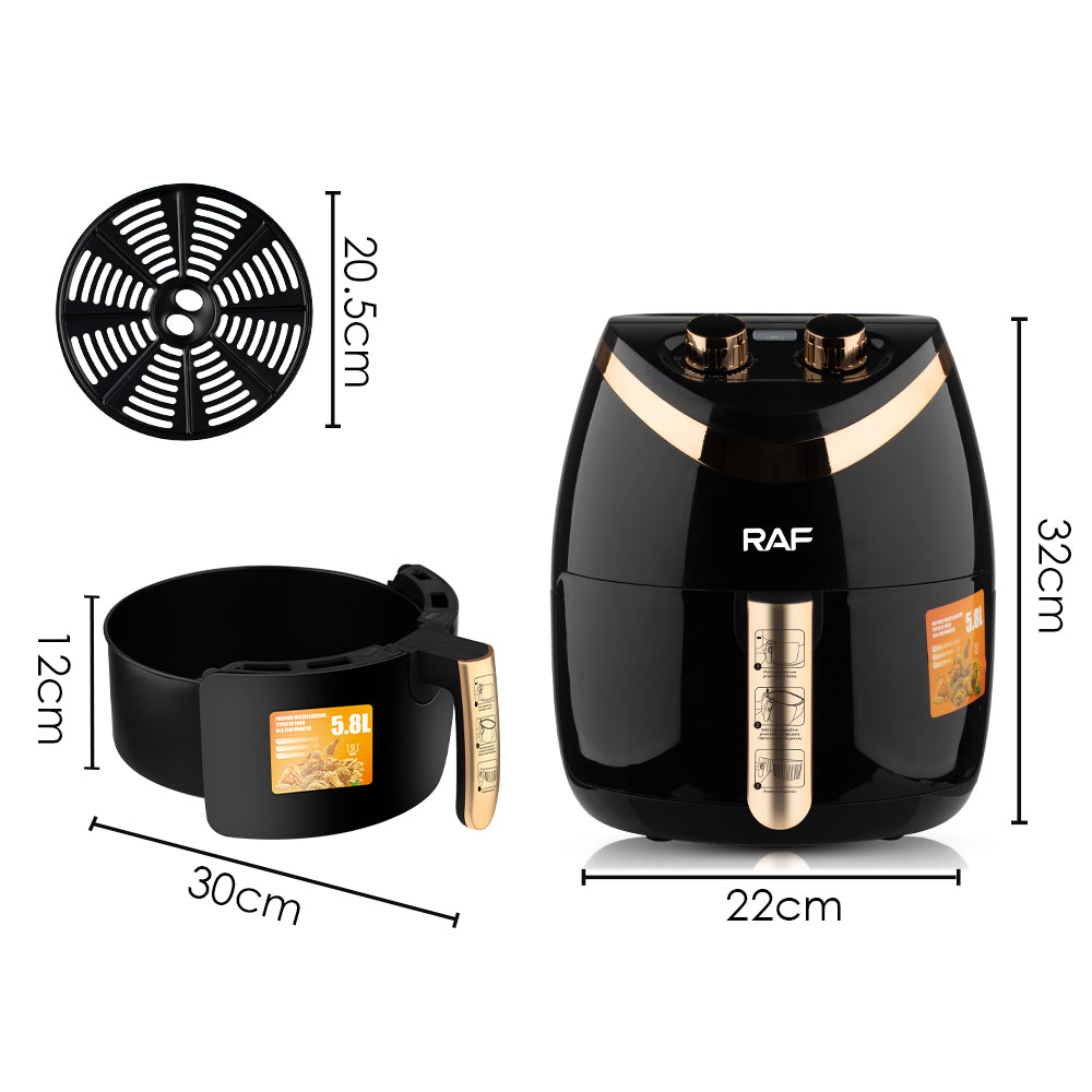 RAF 5.8L Updated Digital Air Fryer (R.5232) – 1500W Oil-Free Smart Oven & Grill – Stainless Steel Edition