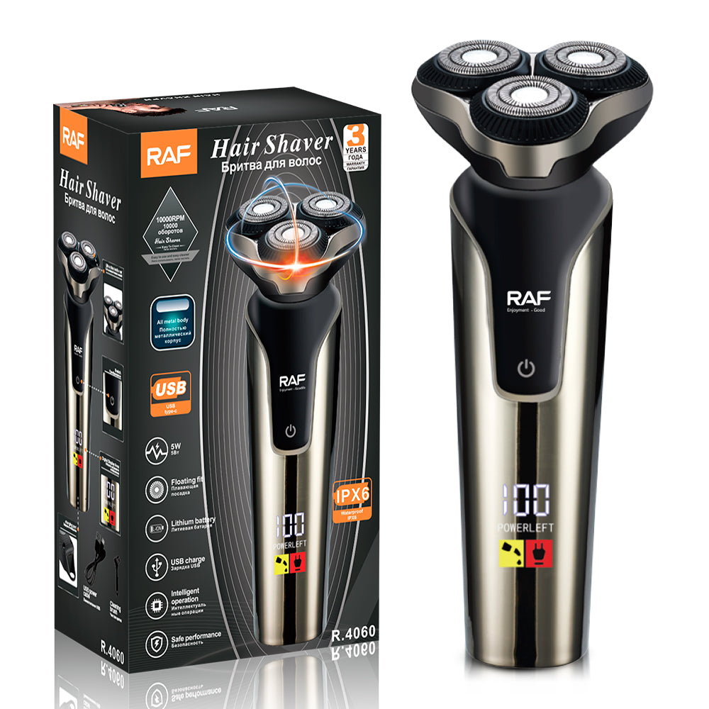 Electric Shaver RAF 10000RPM  R.4060 – Floating Blades, USB Type-C Rechargeable, Waterproof Hair & Beard Trimmer