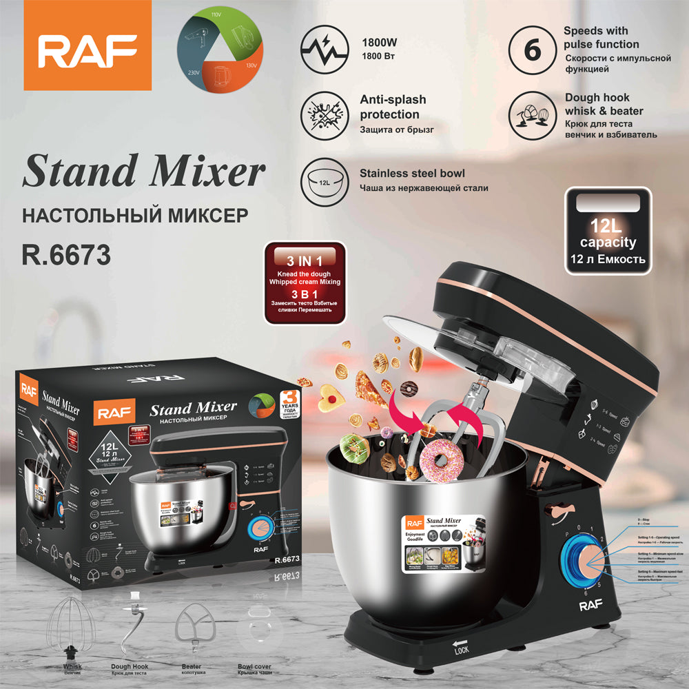 RAF R.6673 10L XXL Planetary Stand Mixer – 1100W High-Capacity Industrial Dough Mixer with Smooth-Start Technology & Easy-Clean Design