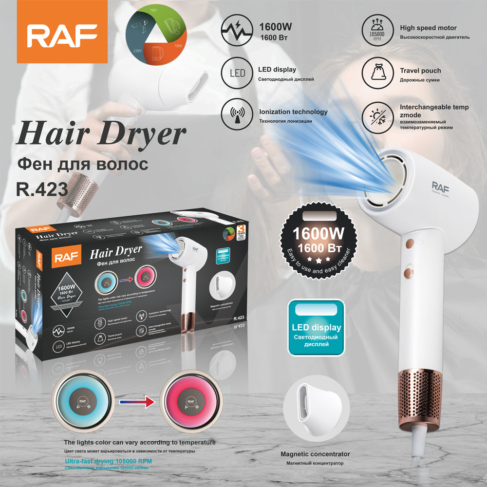 Fast Drying Ionic Hair Dryer RAF R.423  – Smooth, Shiny & Low Noise Styling