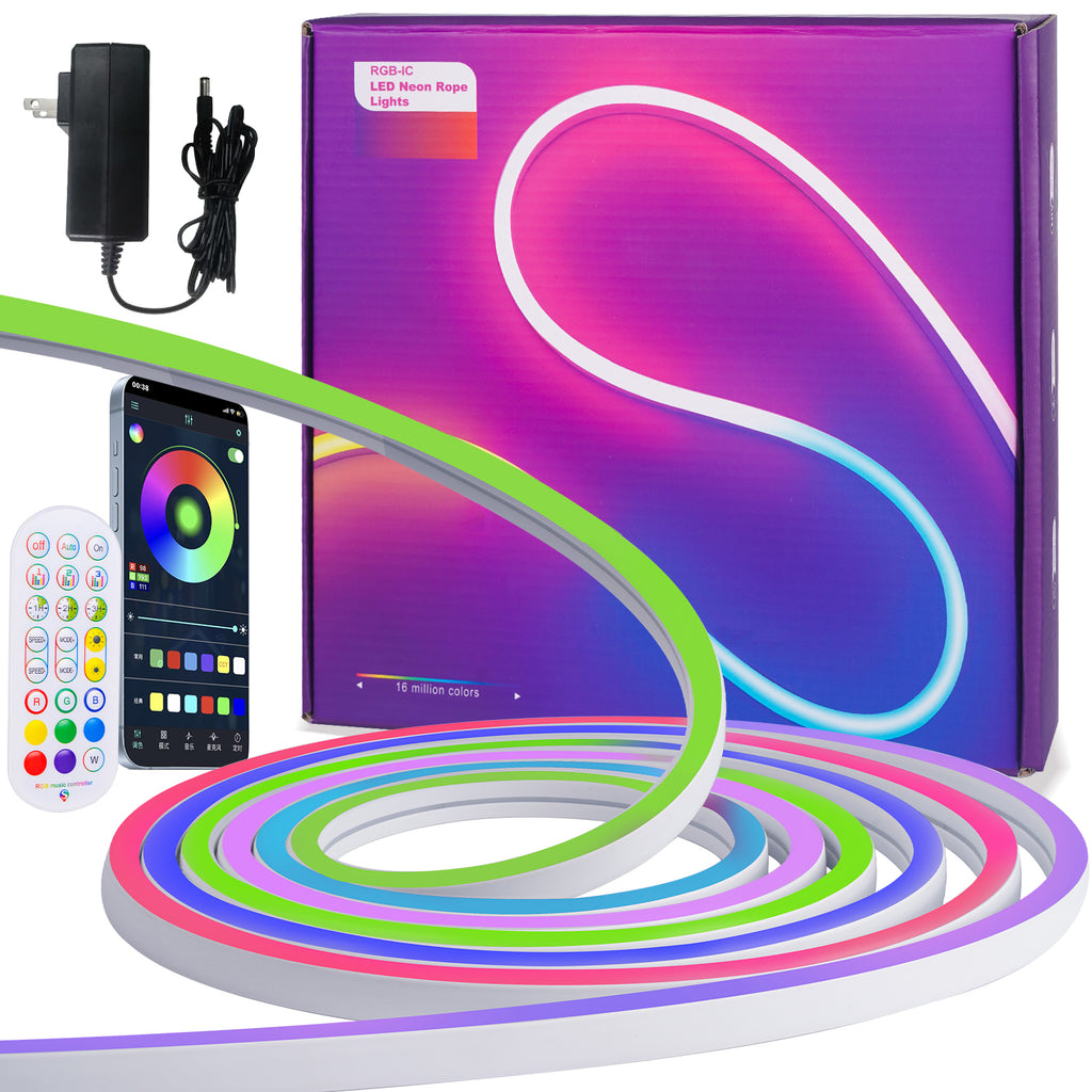 RGBIC LED Neon Rope Light – IP68 Waterproof Flexible Strip (5M/10M) | Smart Wi-Fi & Bluetooth App Control | 12V/24V Professional Grade Neon Sign Tube