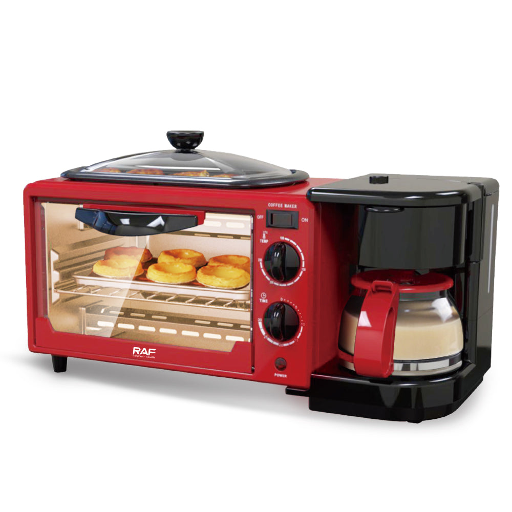 RAF 3-in-1 Multifunctional Breakfast Station (R.5308) – 1050W Coffee Maker, Mini Oven & Non-Stick Frying Pan