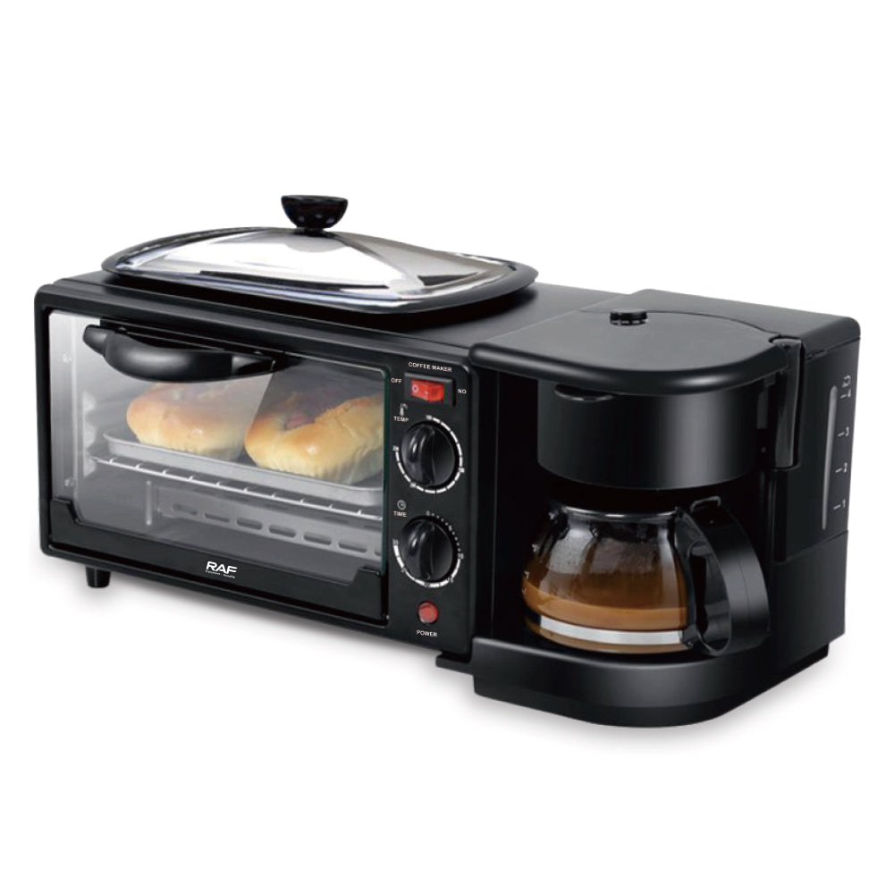 RAF 3-in-1 Multifunctional Breakfast Station (R.5308) – 1050W Coffee Maker, Mini Oven & Non-Stick Frying Pan