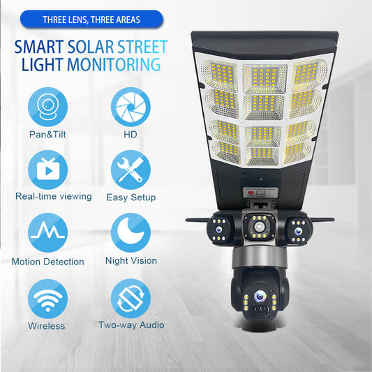 V380 4G Solar Powered Street Light with 360° CCTV Camera – Wireless Outdoor Security Floodlight (Dual Lens, Night Vision, No Wi-Fi Needed)