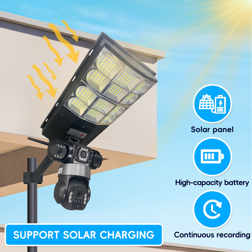 V380 4G Solar Powered Street Light with 360° CCTV Camera – Wireless Outdoor Security Floodlight (Dual Lens, Night Vision, No Wi-Fi Needed)