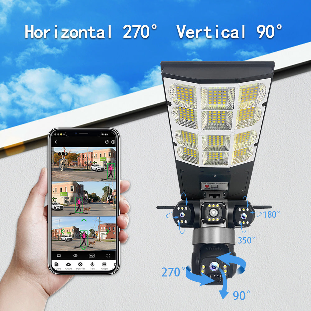 V380 4G Solar Powered Street Light with 360° CCTV Camera – Wireless Outdoor Security Floodlight (Dual Lens, Night Vision, No Wi-Fi Needed)