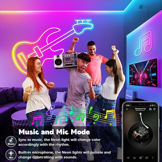 RGBIC LED Neon Rope Light – IP68 Waterproof Flexible Strip (5M/10M) | Smart Wi-Fi & Bluetooth App Control | 12V/24V Professional Grade Neon Sign Tube