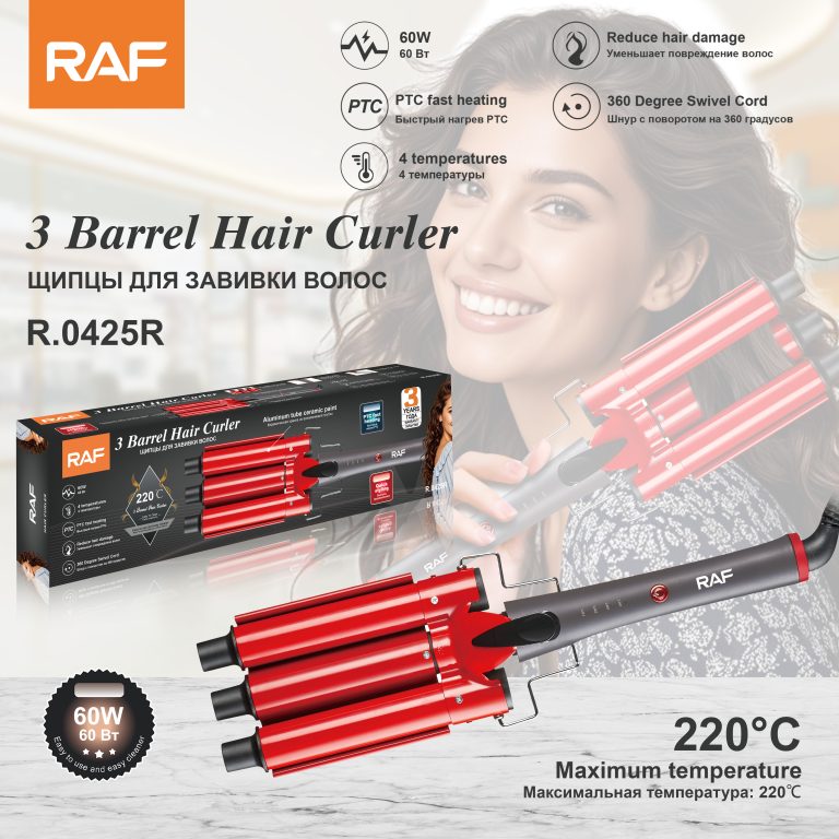 3 Barrel Hair Waver with LCD Temperature Display RAF R.0425 – Professional Ceramic Deep Wave Hair Curler for Beach Waves & Volume Styling