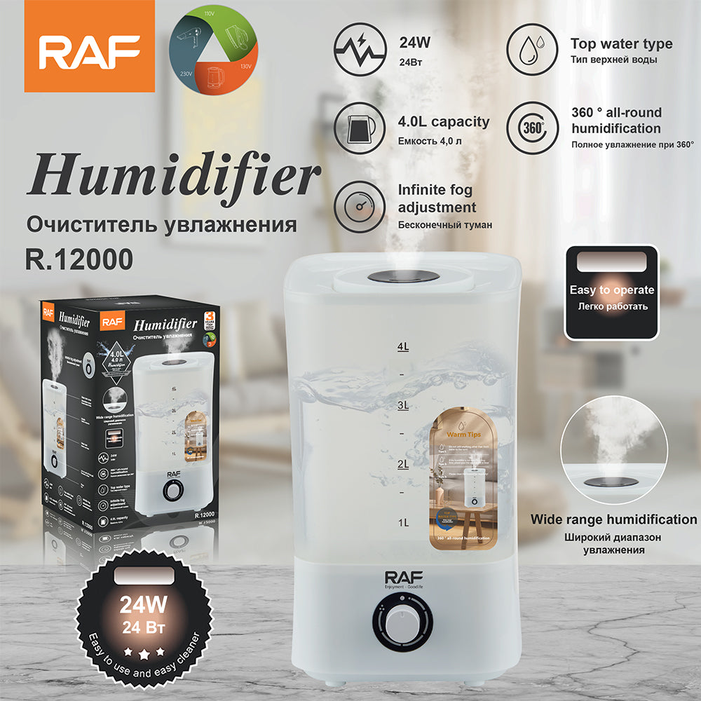 4L Ultrasonic Air Humidifier RAF R.12000  – Quiet Bedroom Cool Mist Diffuser with Auto Shut-Off