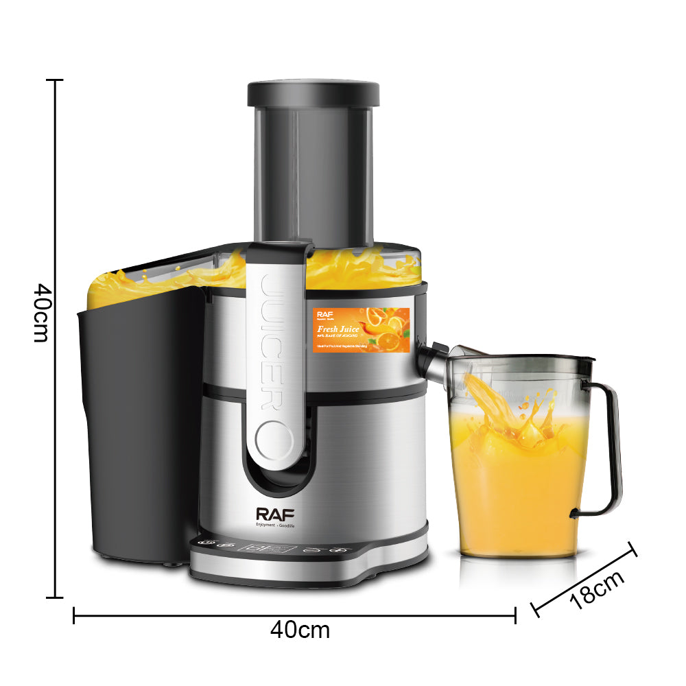 RAF R.2700 Stainless Steel Juicer Machine – 800W, Large Feeding Port, Multi-Blade Cutter Head, Fruit & Vegetable Extractor