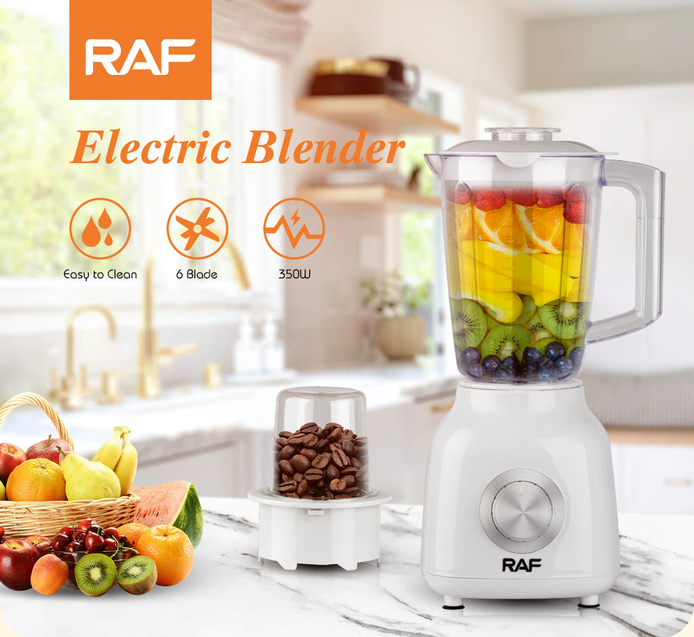 RAF R.2822 Food-Grade Smoothie Blender – 350W Power, 1.5L Double Cup Juicer with Wide Feed Mouth
