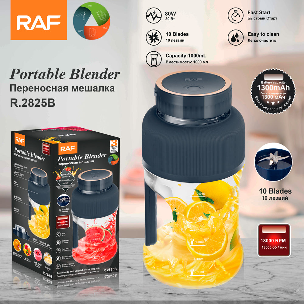 RAF R.2825 Portable 2-in-1 Blender & Fruit Citrus Juicer – 80W High-Yield Juicing