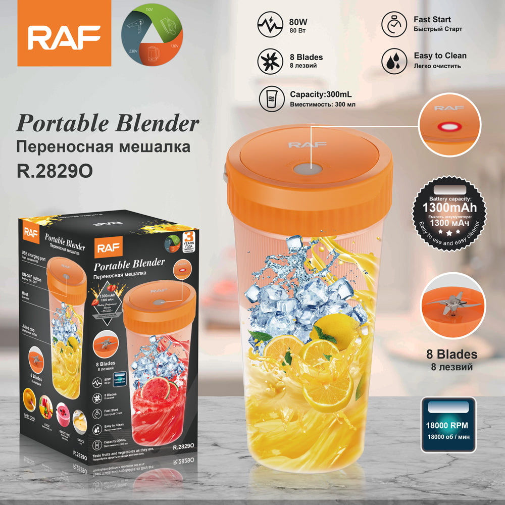RAF R.2829 Portable USB Wireless Blender – Rechargeable Citrus Juice Extractor with 8-Blade Stainless Steel Knife