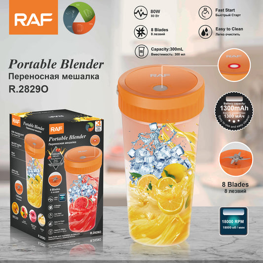 RAF R.2829 Portable USB Wireless Blender – Rechargeable Citrus Juice Extractor with 8-Blade Stainless Steel Knife