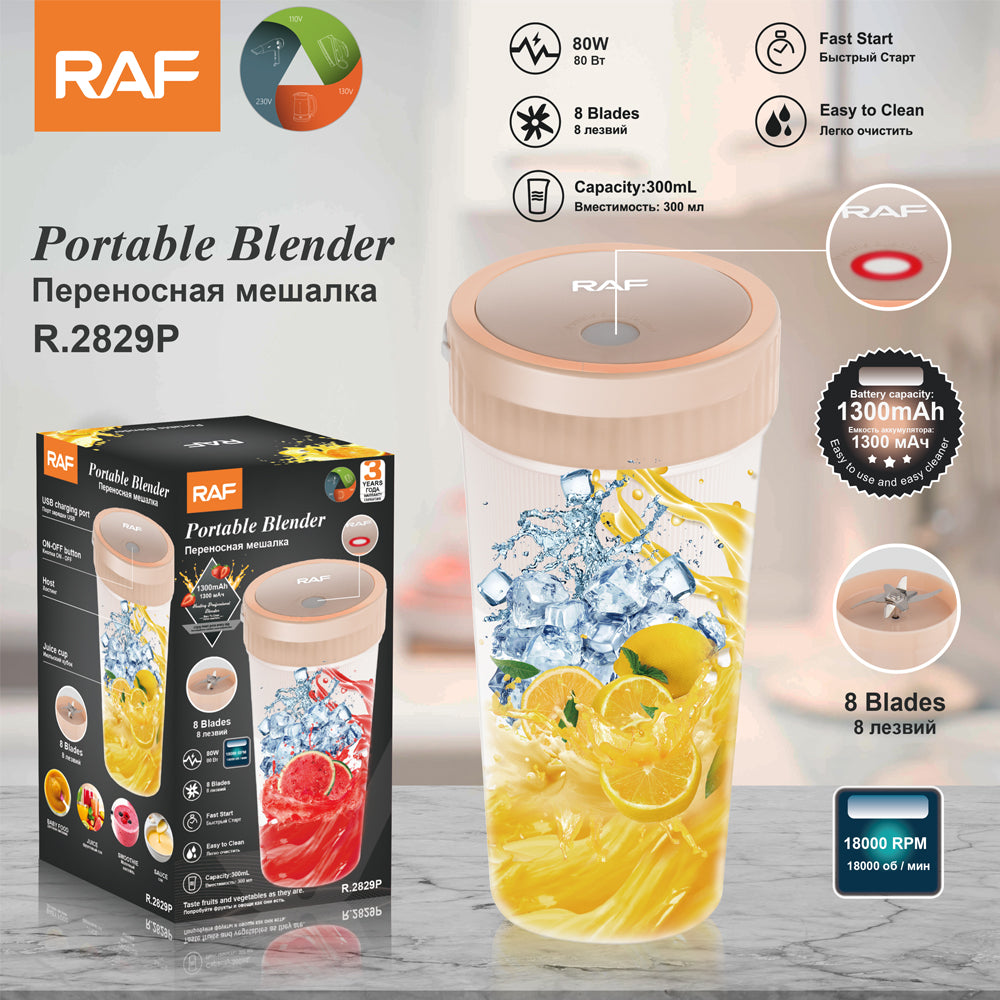 RAF R.2829 Portable USB Wireless Blender – Rechargeable Citrus Juice Extractor with 8-Blade Stainless Steel Knife