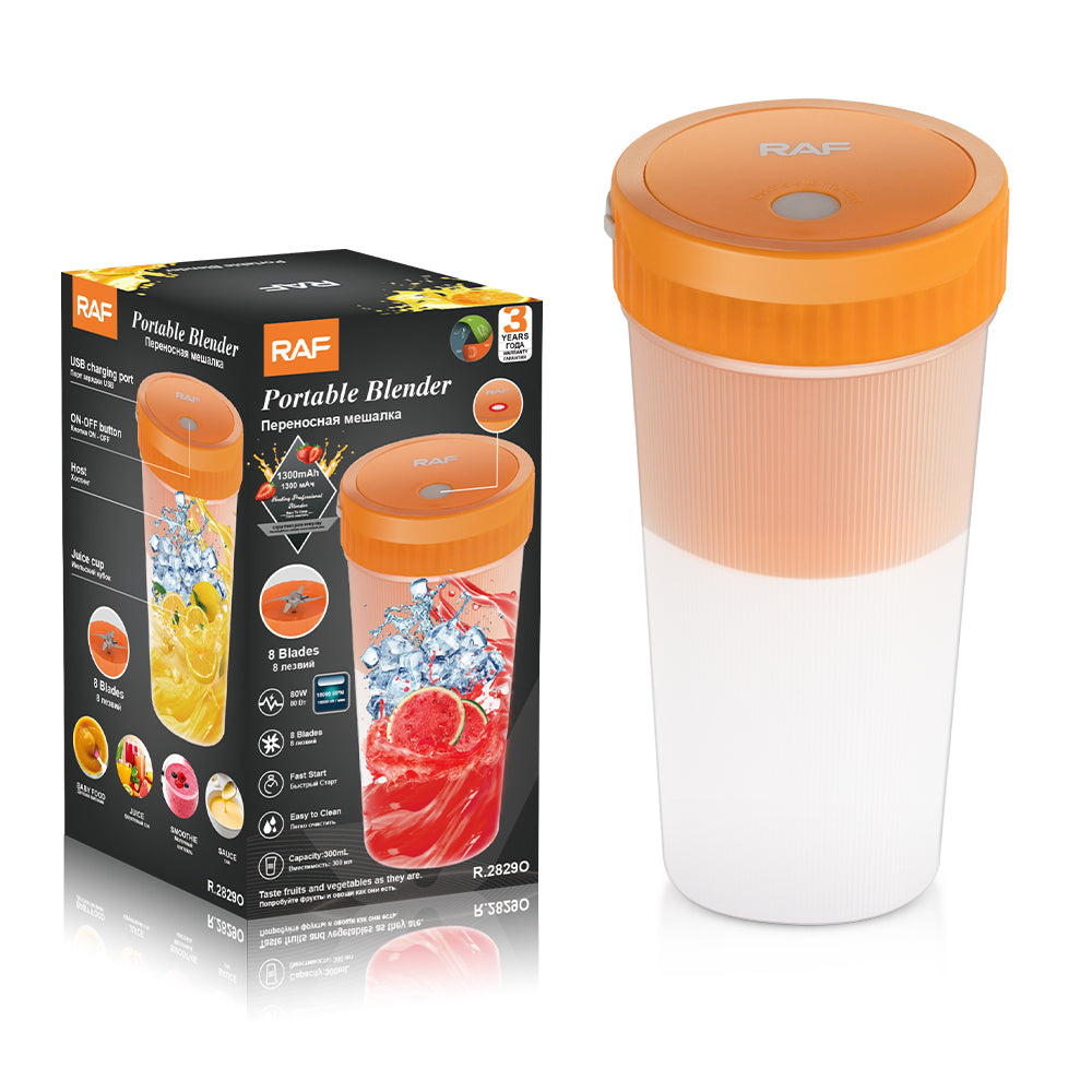 RAF R.2829 Portable USB Wireless Blender – Rechargeable Citrus Juice Extractor with 8-Blade Stainless Steel Knife