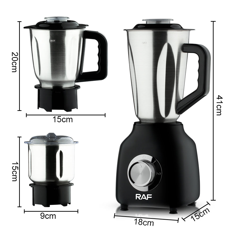 RAF R.2843 3-in-1 Smoothie, Shakes & Grinder Blender – 350W, 1.5L Capacity, 6-Blade Stainless Steel Knife Head