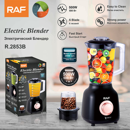 RAF R.2853 2-in-1 Double Cup Blender & Grinder – 500W, 1.5L Capacity, 3-Speed with Pulse Function