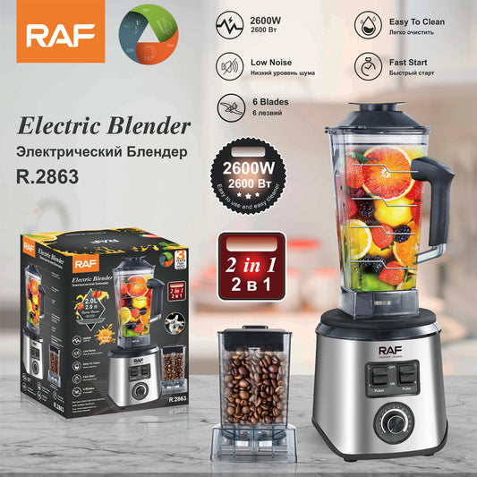 RAF R.2863 2600W 2-in-1 Electric Smoothie Blender & Grinder – 2L Double Cup, 6 Blades