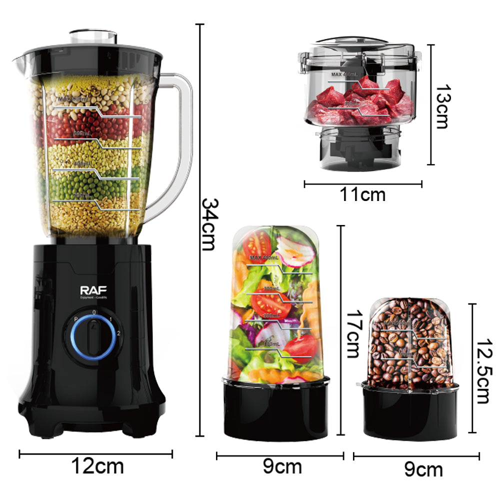RAF R.2866 4-in-1 Smoothie Blender, Grinder & Food Processor – 400W Electric Multi-Function Blender with Stainless Steel Blades