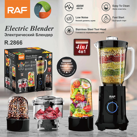 RAF R.2866 4-in-1 Smoothie Blender, Grinder & Food Processor – 400W Electric Multi-Function Blender with Stainless Steel Blades