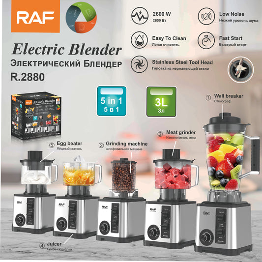 RAF R.2880 Electric Smoothie Blender – 2600W Low Noise High-Speed Commercial 5-in-1 Blender (3L Capacity)