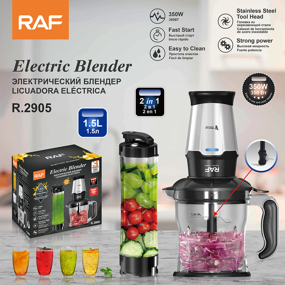 RAF R.2905 1.5L Plastic Bowl Food Chopper Blender– 350W Button Control with Safety Switch